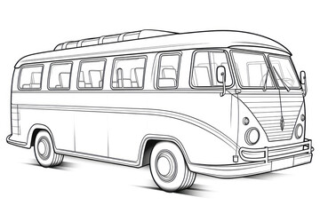 Bus coloring book page, in the style of elegant outlines, captivating, simple, graphic black outlines.