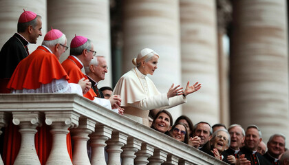 Historic Moment: Female Pope Elected on Vatican Balcony. Generative ai.