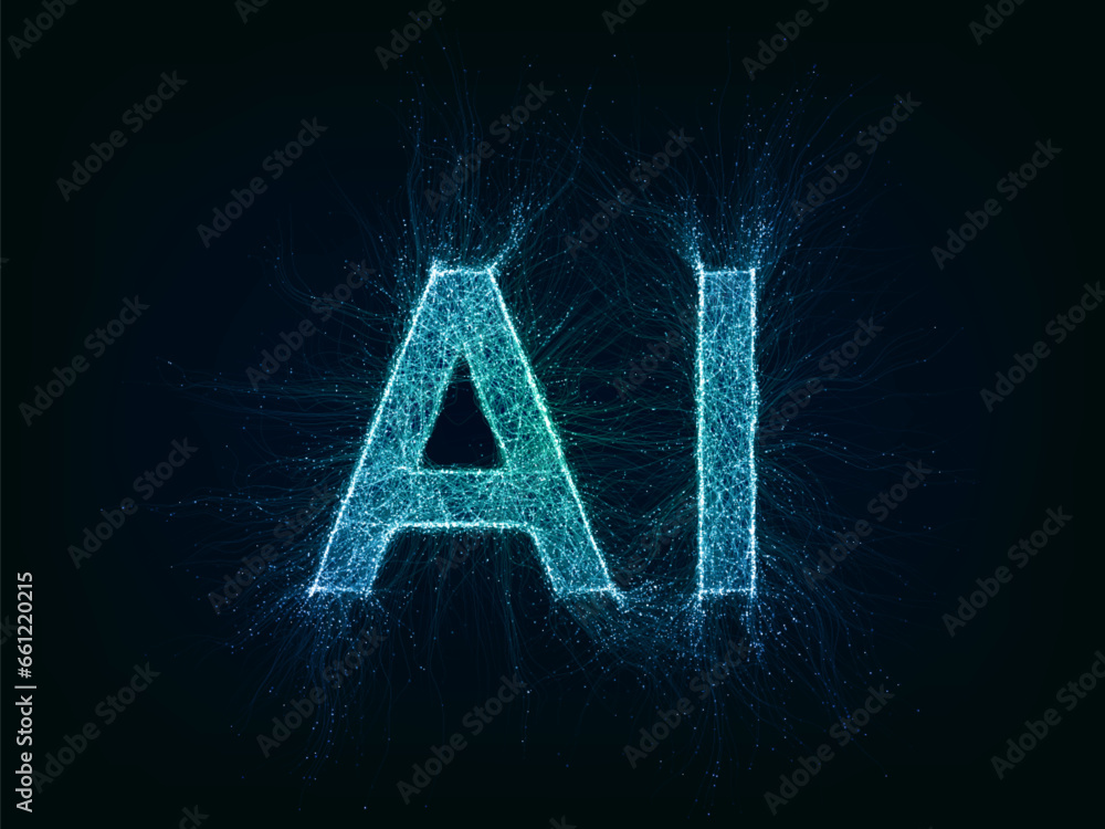 Aufkleber artificial intelligence futuristic word with thin expansion glowing lines. ai concept. neural networ