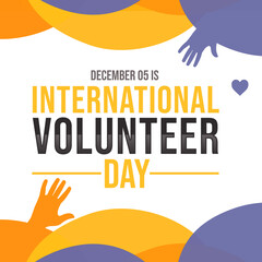 December 5 is observed as International Volunteer Day, colorful background with hands and text in the center