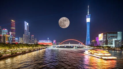 Urban Architecture and Moon in Guangzhou, China