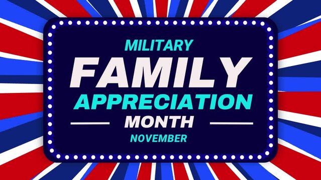 Military Family Appreciation Month 4K Animation with rotating shapes and patriotic color design