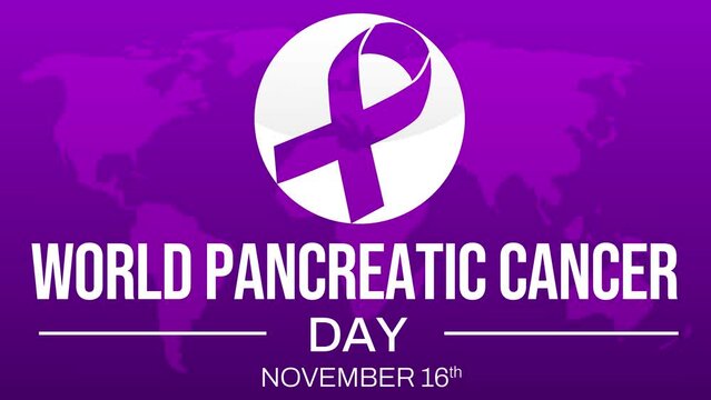 November 16th is observed as World Pancreatic Cancer day, 4k Animation backdrop with typography and ribbon.