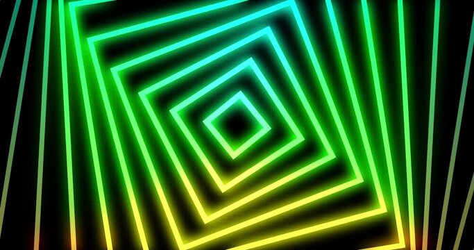 Bright neon abstract gradient lines tech futuristic motion background. Seamless looping geometric pattern. 4K resolution abstract video animation on black background