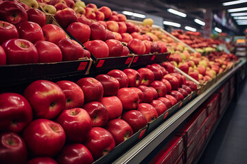 Delicious variety of apples on grocery shelf