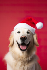 Adorable and cute dog wearing a Santa Christmas hat