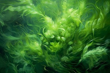 Artistic depiction of seaweed in shades of green. Generative AI