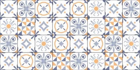 Vitrage gordijnen Portugese tegeltjes Collection of vintage style tiles. Modular geometric design with ornamental elements.