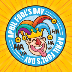 Label funny jester. 1 April fools day.