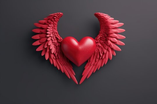 3D illustration of a heart with wings, Valentine's Day concept