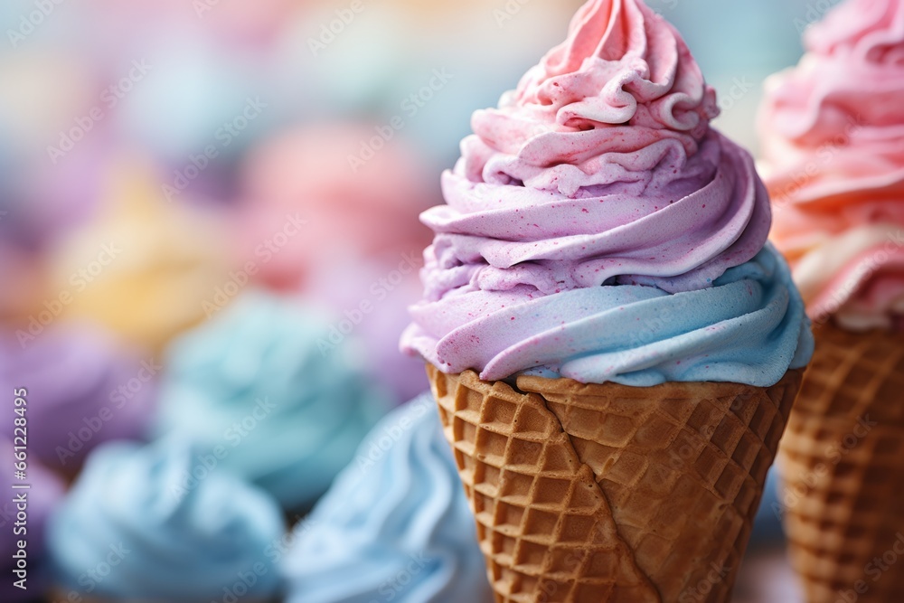 Poster appetizing ice cream. background with selective focus and copy space