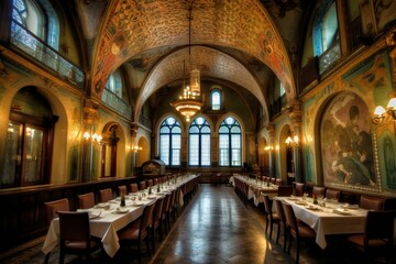 Fototapeta na wymiar magnificent european dining hall. Generative AI
