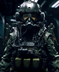 Fototapeta premium Futuristic military soldier with gas mask, military game concept. 