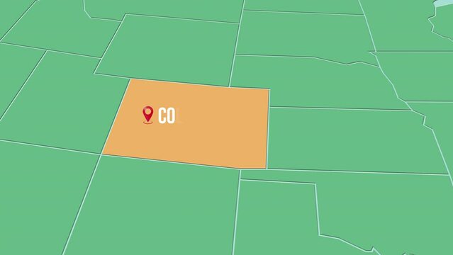 Mapa de los Estados Unidos de Am&eacute;rica con divisi&oacute;n pol&iacute;tica resaltando el estado de Colorado