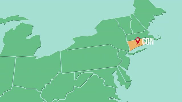 Mapa de los Estados Unidos de Am&eacute;rica con divisi&oacute;n pol&iacute;tica resaltando el estado de Connecticut
