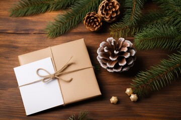 Fototapeta na wymiar Christmas gift with greeting card