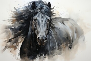 Obraz na płótnie Canvas Stunning Horse Portrait Ink Painting