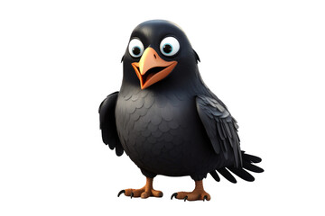 Obraz premium Cartoon Crow Delight: 3D Cute Creation on a Clear White Background
