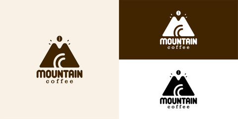 Illustration vector graphic of initial M logo mountain shaped with coffee beand. Suitable for coffe shop, cafe etc