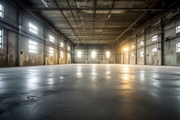 An empty warehouse's interior. Generative AI