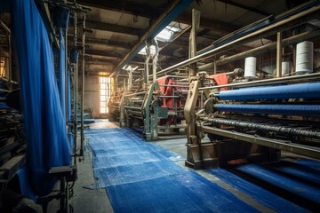 Spacious weaving room in the denim textile industry with HDR photography. Generative AI