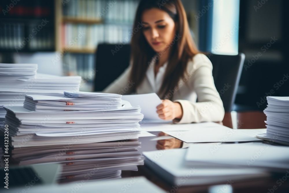 Poster paper files, office work. background with selective focus and copy space