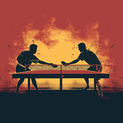 sports table tennis match silhouette distressed. Created using Generative AI Technology - obrazy, fototapety, plakaty