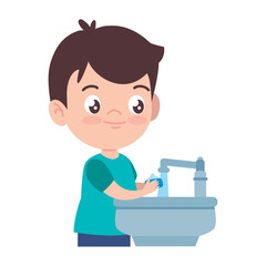 boy washing hands with soap