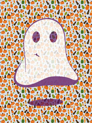 Illustration of a Happy Halloween Ghost with a Background of Fall Candy