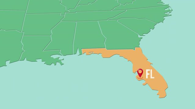 Mapa de los Estados Unidos de Am&eacute;rica con divisi&oacute;n pol&iacute;tica resaltando el estado de Florida