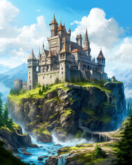 High Fantasy, Medieval Castle, game concept art.  - obrazy, fototapety, plakaty