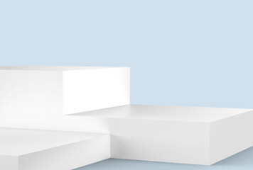 Isometric minimalistic view of podium with 3D empty shelf for product presentation.