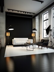 Interior dark photo studio room in loft style AI