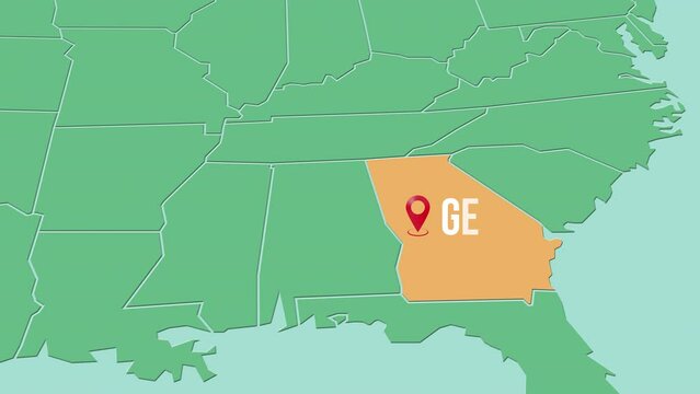 Mapa de los Estados Unidos de Am&eacute;rica con divisi&oacute;n pol&iacute;tica resaltando el estado de Georgia