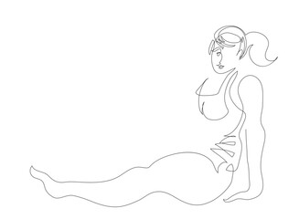 One line drawing of healthy woman in gym and doing exercise.
One continuous line drawing of woman in gym outfit sitting on the floor.
