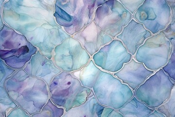 Aqua lavender tile with a marbleized and dimensional pattern in a seamless design. Generative AI