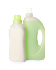Bottles of fabric softener isolated on white