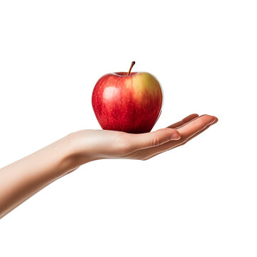 Transparent image of hand holding a delicious red apple