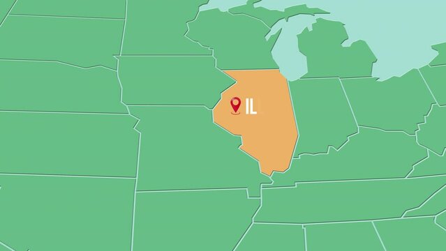 Mapa de los Estados Unidos de Am&eacute;rica con divisi&oacute;n pol&iacute;tica resaltando el estado de Illinois