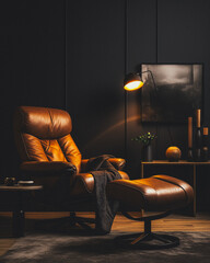 Armchair on empty light black wall background