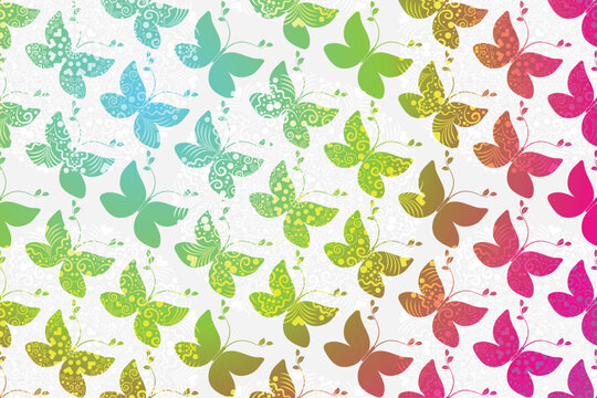 Vector spring frame with silhouette colorful butterflies