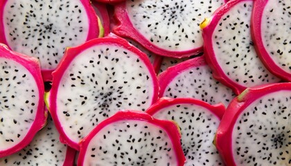 Beautiful fresh round sliced red and white dragon fruit as background texture