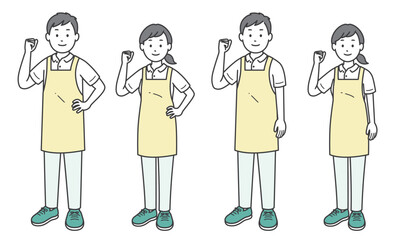 ガッツポーズをする介護士男女 斜め