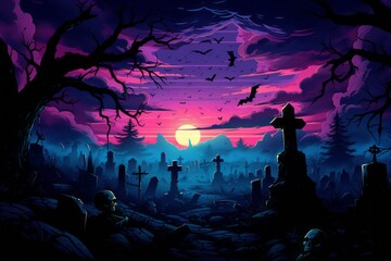 Spooky graveyard gathering under the moonlight, Generative AI