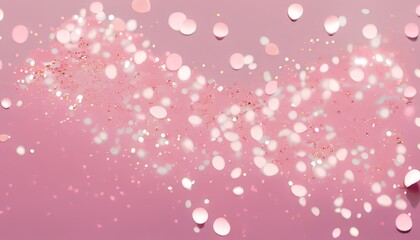 Fototapeta na wymiar Feminine glamorous pastel color pink background with white shiny confetti