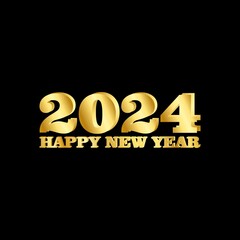 Happy New Year 2024 Gold Design Black Background Social Media Post Template