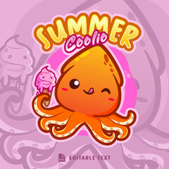 Cute Squid Octopus Ice Cream Logo Cartoon