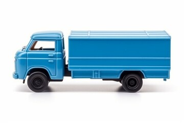 Small blue truck with box body. Side view isolated on white. Generative AI
