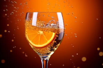 Translucent orange beverage with bubbles. Generative AI