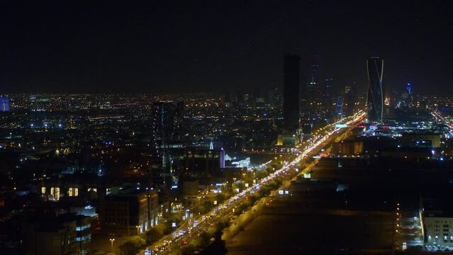 Glowing City Lights Of Saudi Arabia At Night - High Shot